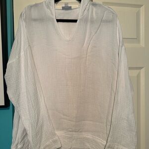 J Jill‎ White Gauze V-Neck Long Sleeve Top